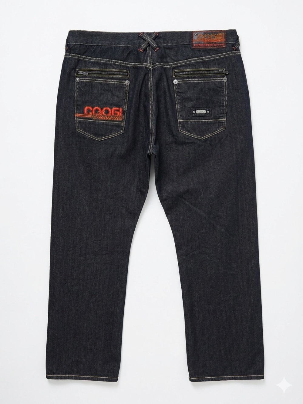 Vintage COOGI Black Denim Orange Embroidered Spell Out Baggy Hip Hop Jeans